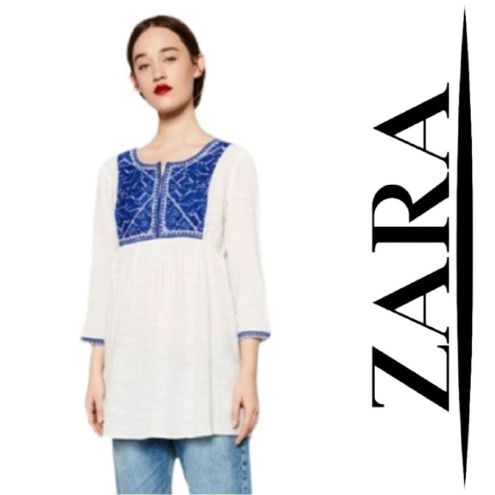 Zara embroidered gauzy tunic top small